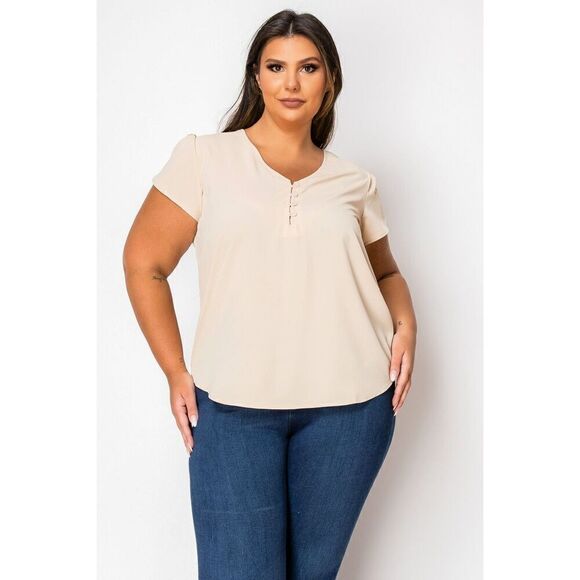 NWT Nadine West DNA Couture Taupe Butterfly Sleeve Woven Blouse Size 1X - Picture 1 of 8